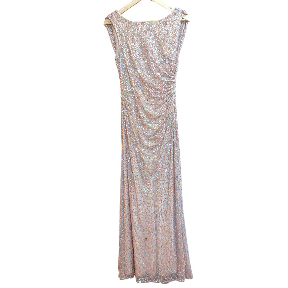 Adrianna Papell Long Sequin Light Pink Maxi Dress Gown 4 - Picture 2 of 5